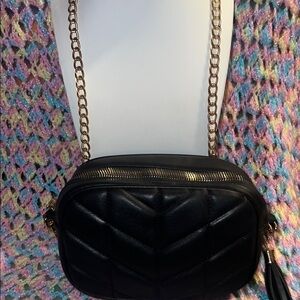 Black Quilted Crossbody Bag with Gold Chain Strap